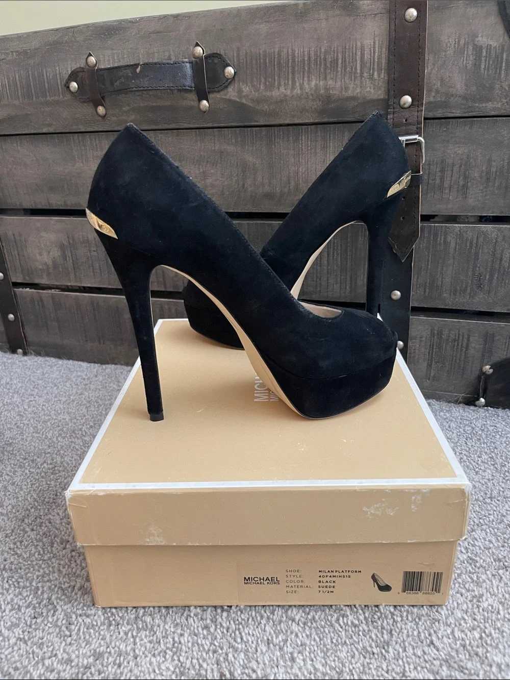 MICHAEL Michael Kors Milan Black Suede Open-Toe Platform Pumps